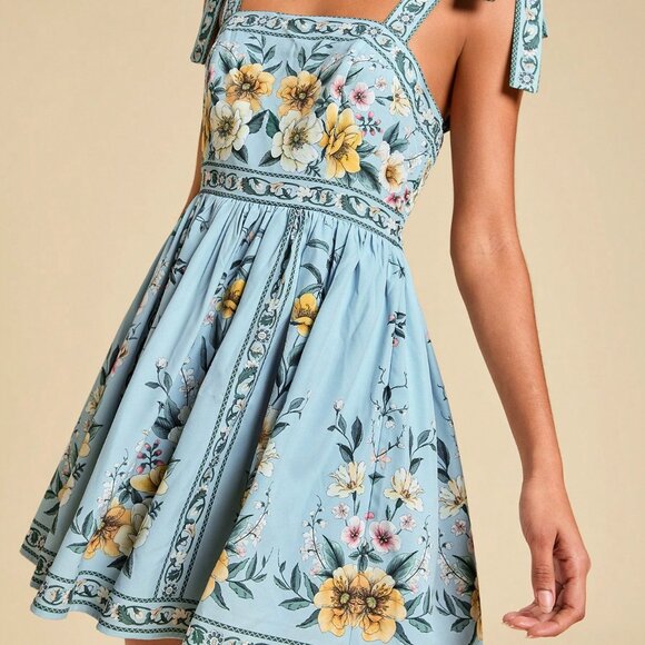 Multicolor Boho Women's Floral Sleeveless Tie-Front Dress - Picture 3 of 7